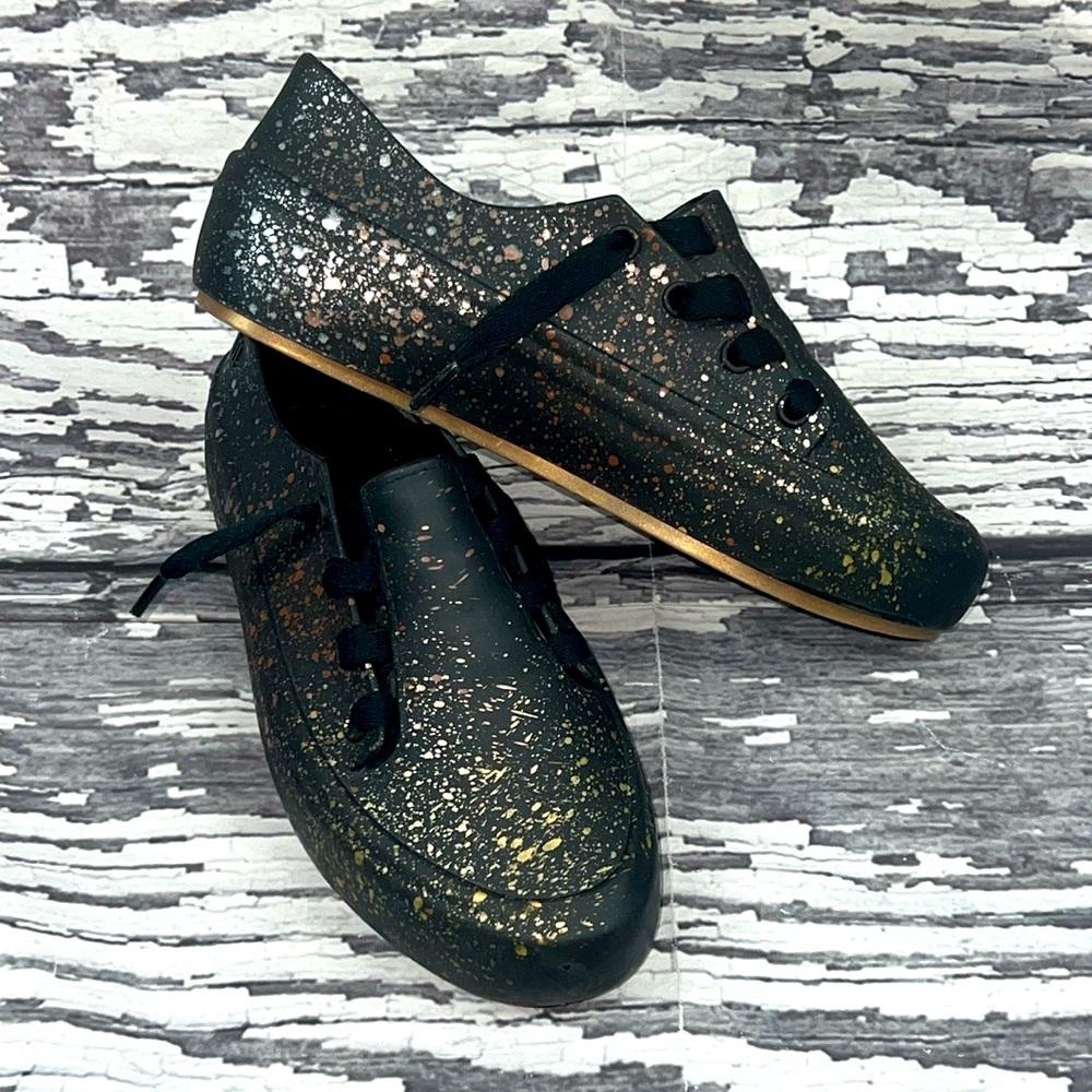 MELISSA - Black with gold/copper/silver Splatter Sneakers - Size 6